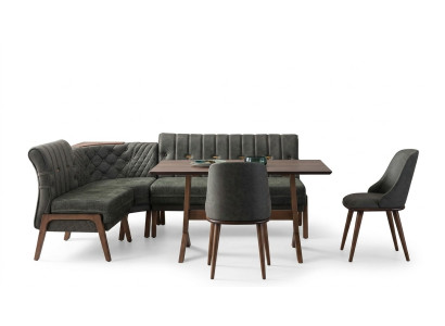 Graue Esszimmer Garnitur Holz Esstisch 2x Textilstühle Eckbank 4tlg Set