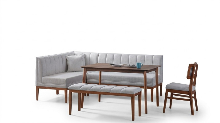 Weiß-Braune Esszimmer Garnitur Stilvoller Holztisch Polster Eckbank Neu