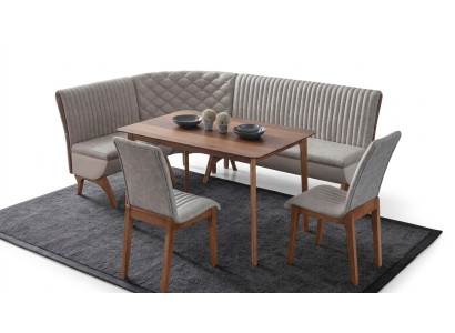 Designer Hellgraue Esszimmer Garnitur Polster Eckbank 2x Stühle Esstisch