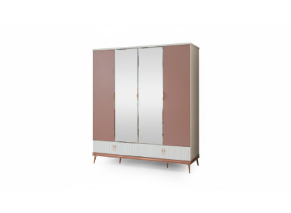 Moderner Kinderzimmer Glasschrank Holz Kleiderschrank 4-Türige Möbel