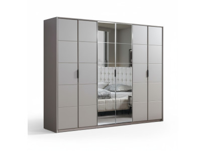 Grauer Kleiderschrank 6-türiger Schlafzimmer Schrank Luxus Glasschränke