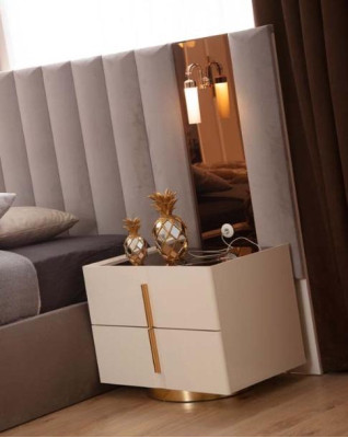 Braunes Schlafzimmer Set Designer Doppelbett Weiße 2x Nachttische 3tlg