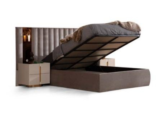 Braunes Schlafzimmer Set Designer Doppelbett Weiße 2x Nachttische 3tlg