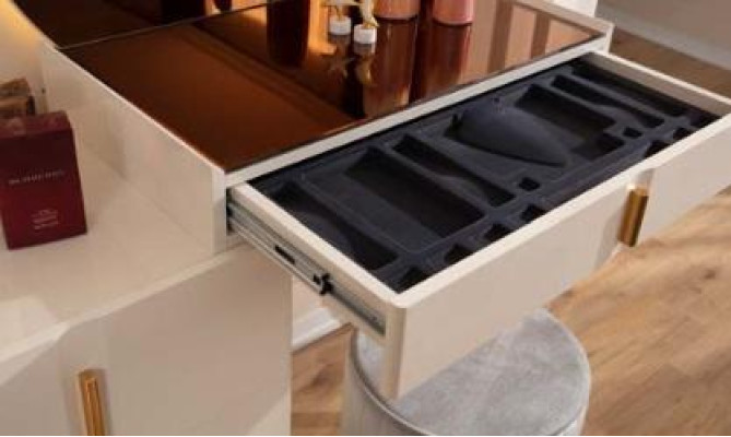 Beiger Schminktisch Edelstahl Möbel Schlafzimmer Sitzhocker 2tlg Set