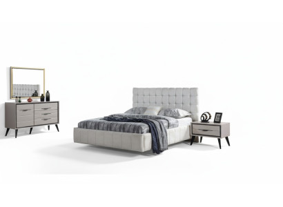 Weißes Exklusives SChlafzimmer Doppelbett Designer Nachttische Kommode