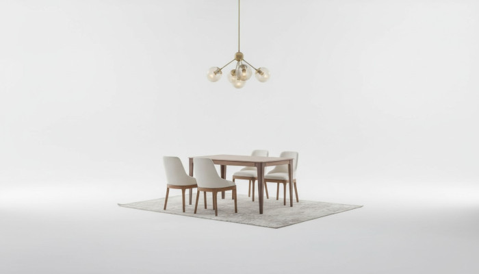 Luxuriöse Esszimmer Garnitur Recheckiger Esstisch 6x Textilstühle 9tlg