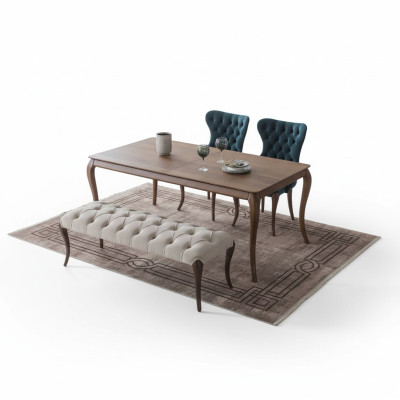 Chesterfield Esszimmer Bank und 4X Polsterstühle Esszimmer Esstisch
