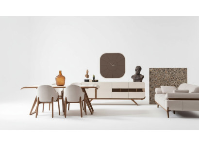 Weiß-braune Esszimmer Garnitur Moderner Esstisch 6x Polsterstühle 9tlg