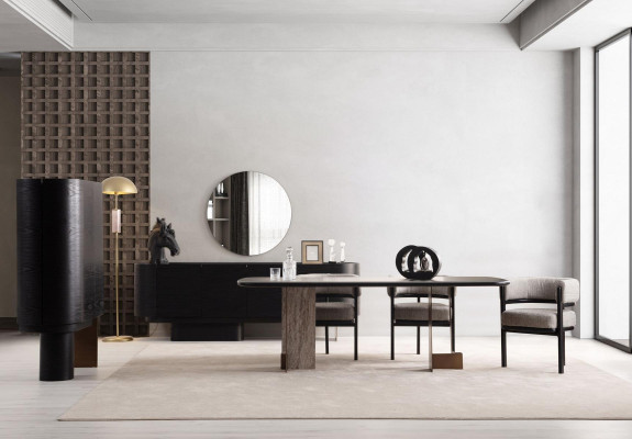 Designer Esszimmer Garnitur Esstisch 6x Stühle Anrichte Spiegel 9tlg