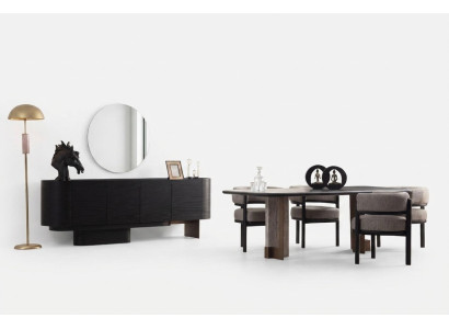 Designer Esszimmer Garnitur Esstisch 6x Stühle Anrichte Spiegel 9tlg