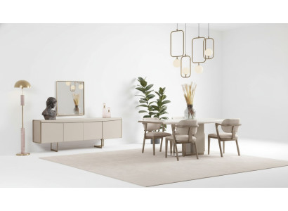 Beige Esszimmergarnitur Designer Esstisch Polsterstühle Luxus Anrichte