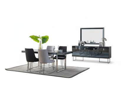 Schwarz-Graue Esszimmer Möbel Rechteckiger Esstisch 4x Textil Stühle