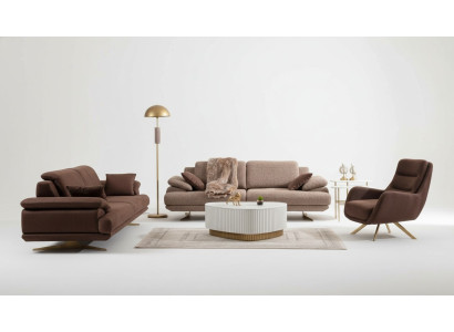 Braune Wohnzimmer Sofas Designer 3+3+1 Sitzer Garnitur Einsitzer 3tlg