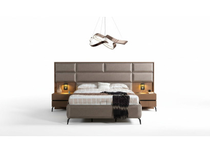 Exklusives Graues Schlafzimmer Doppelbett mit 2x Nachttischen 3tlg Set
