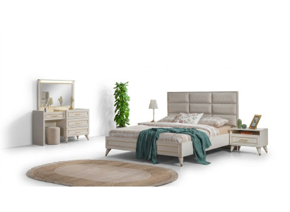 Großes Schlafzimmer Set Doppelbett Schminkttisch Hocker Spiegel 6tlg