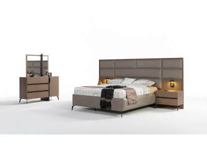 Grau-Braunes Doppelbett Exklusive Schlafzimmer Kommode Spiegel 5tlg Set
