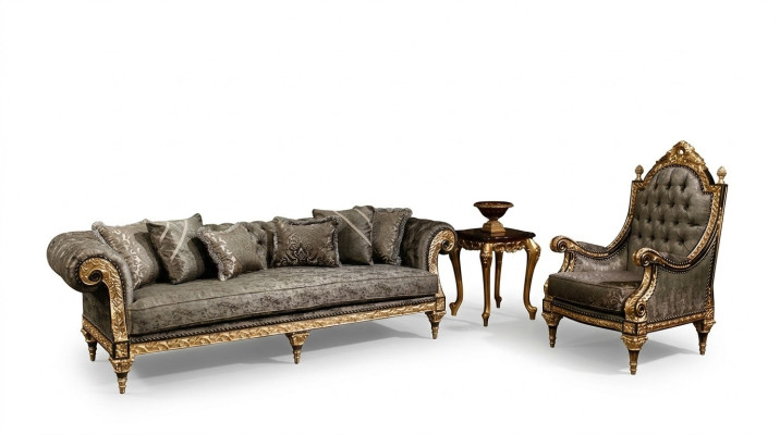 Klassische Graue Sofagarnitur 3+1 Sitzer Luxuriöser Designer Couchtisch