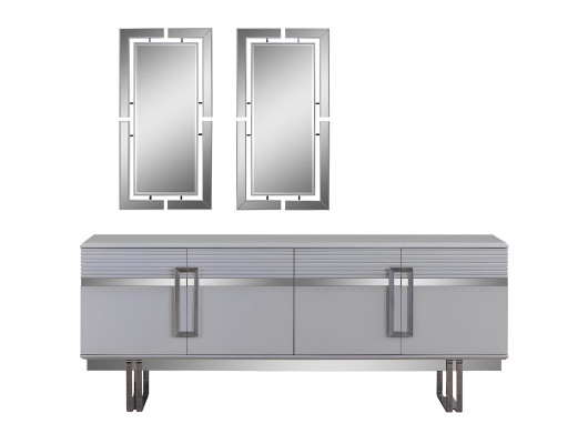 Design Esszimmer Set Esstisch + 4x Stühle + Anrichte mit 2x Spiegel 8 tlg