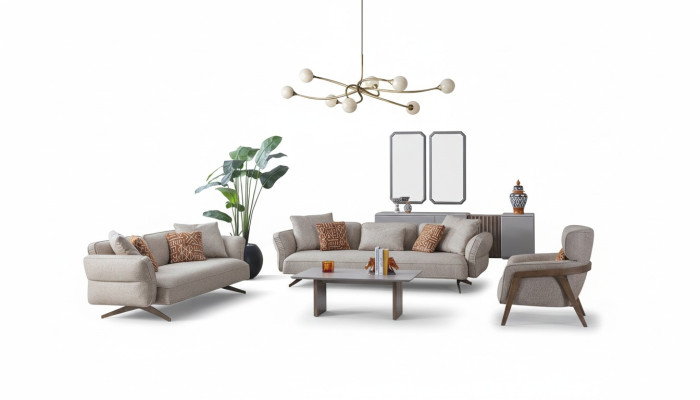 Luxus Modern Wohnzimmer Set 4tlg. 4+3 sitzer Sessel und couchtisch neu