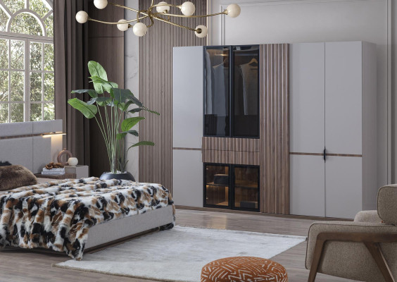 Schlafzimmer Set Luxus Design Bett 2x Nachttisch Kleiderschrank 4tlg Neu