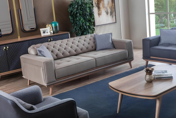 Sofa 4 Sitzer Design Sofas Polster Grau Textil Relax Sitz Möbel Modern