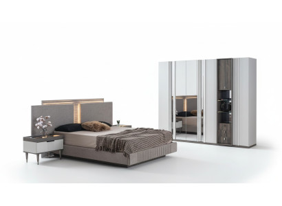 Schlafzimmer Set Modern Bett 2x Nachttisch und Kleiderschrank 4tlg Neu
