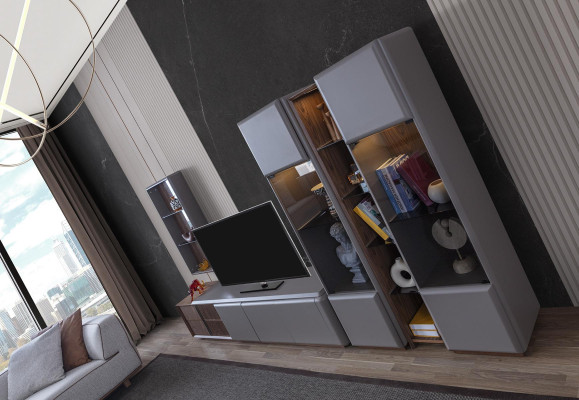 Designer Wohnzimmer Set 7tlg. Modern Wohnwände Wohnzimmer Wandschrank