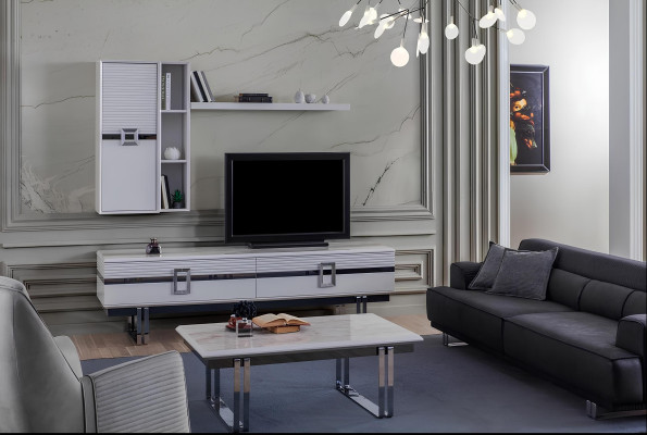 Modern Wohnwand Wohnzimmer Besteht aus 4tlg in Ekclusive Weiß Wohnwände