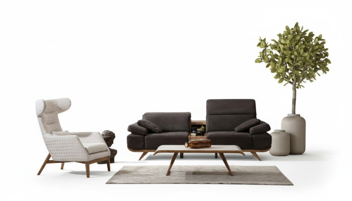 Braun-Weiße Sitzgarnitur Dreisitzer Luxuriöser Polster Sessel 2tlg Set