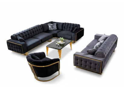 Designer 3tlg.Wohnzimmer set Ecksofa L-form + 3 + 1 Sitzer Luxus Eckcouch