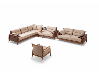 Luxus 3 tlg Wohnzimmer Set Ecksofa L-form 3 Sitzer Relax Sessel Möbel