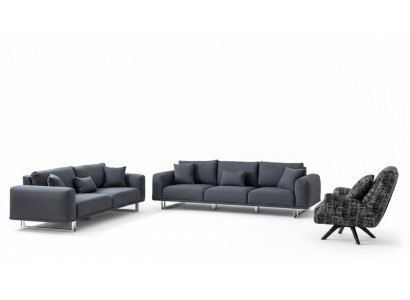 Designer Wohnzimmer Set Sofagarnitur 4 + 3 + 1 Sitz Luxus Grau Wohnlandschaft