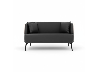Schwarzer Wohnzimmer 2-Sitzer Polster Kunstleder Sofa 2-er Leder Couch