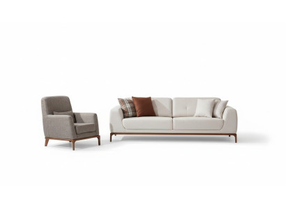 Luxus Weiß Sofagarnitur Sofa 3 Sitzer Sessel Stoff Modern Modern Set neu