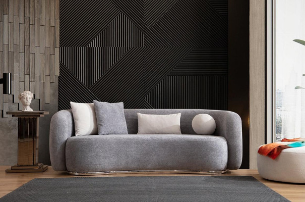Sofa 4 Sitzer Polstersofa Grau Textill Sitz Design Stoff Modern Couch Sofas