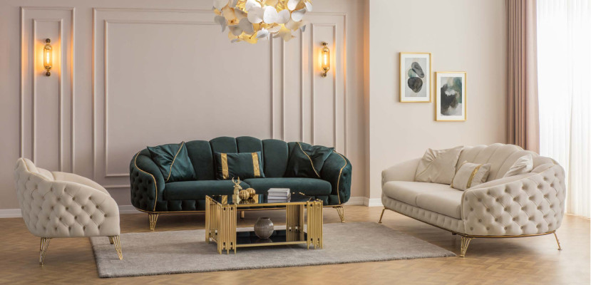 Moderne Chesterfield Beige Wohnzimmer Sofagarnitur x2 3 Sitzer Polstersessel