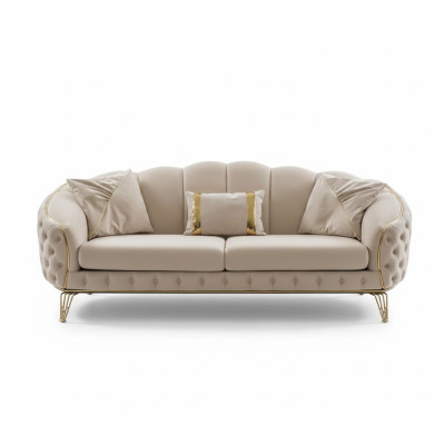 Moderne Chesterfield Beige Wohnzimmer Sofagarnitur x2 3 Sitzer Polstersessel