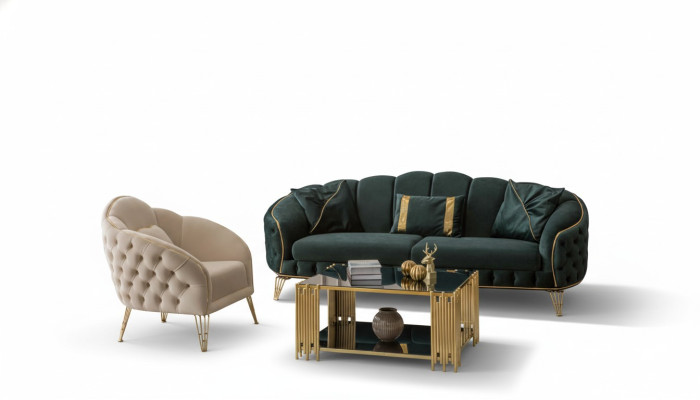 Komplett Wohnzimmer 3tlg stilvoll Dreisitzer Sofa Couch Luxus 2x Sessel