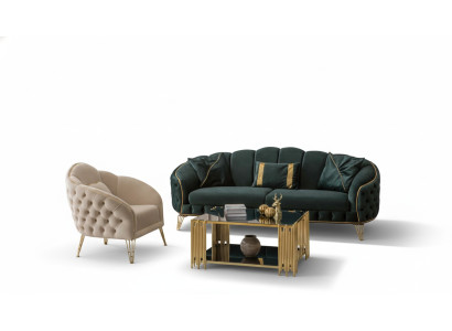 Komplett Wohnzimmer 3tlg stilvoll Dreisitzer Sofa Couch Luxus 2x Sessel