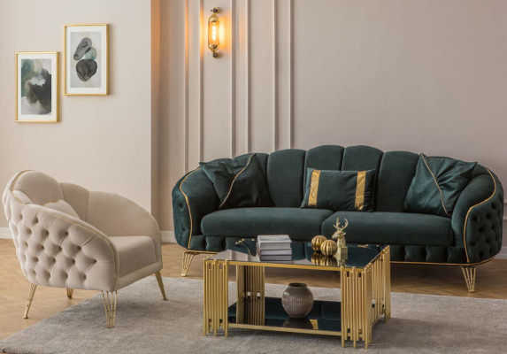 Komplett Wohnzimmer 4tlg stilvoll x2 3-Sitzer Couch Modern 2x Sessel
