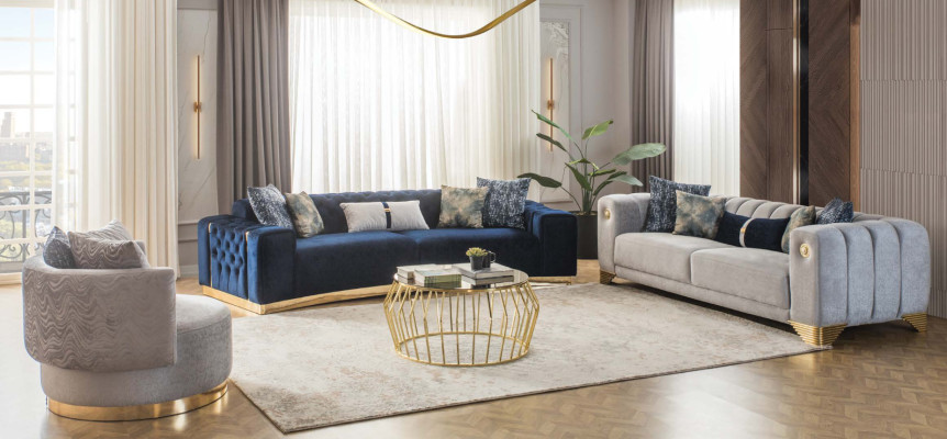 Polstersofa x2 3-Sitzer Sofas Textil Sitz Design Sofas Modern Neu