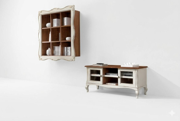 Wohnwand Wandschrank Wohnzimmer Lowboard Klassische Design Set 2tlg.