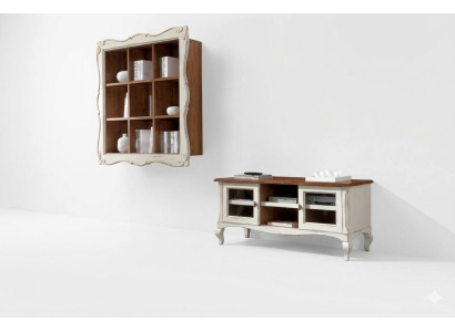 Wohnwand Wandschrank Wohnzimmer Lowboard Klassische Design Set 2tlg.