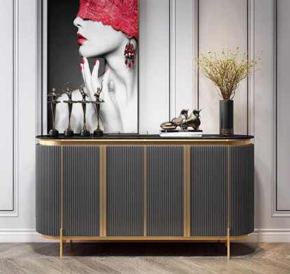 Anrichte Sideboard Luxus Designer Holz Regal Schrank Möbel Grau Kommode