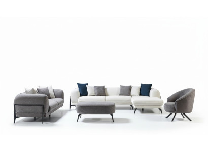 Wohnzimmer Set 3tlg Sofa L-Form Sofa Couch Dreisitzer Polstersofas Sessel Neu