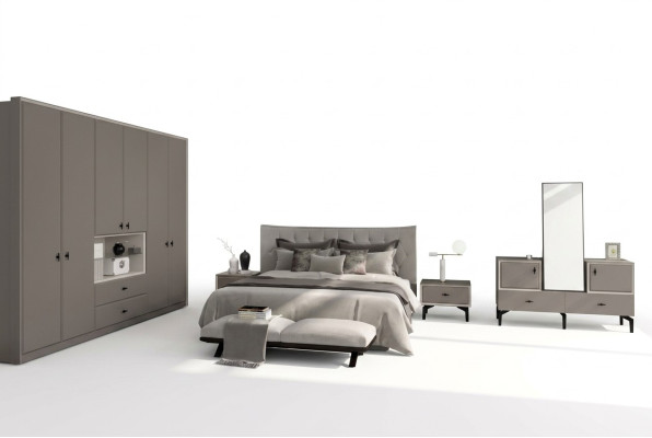 Graue Schlazimmer Garnitur Designer Bett Kommode Kleiderschrank Luxus 5tlg