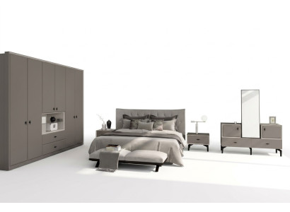 Graue Schlazimmer Garnitur Designer Bett Kommode Kleiderschrank Luxus 5tlg
