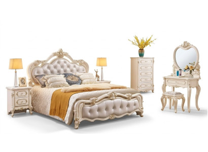 Schlafzimmer Set Bett 2x Nachttische Schminktisch Hocker Kommode 6tlg Luxus