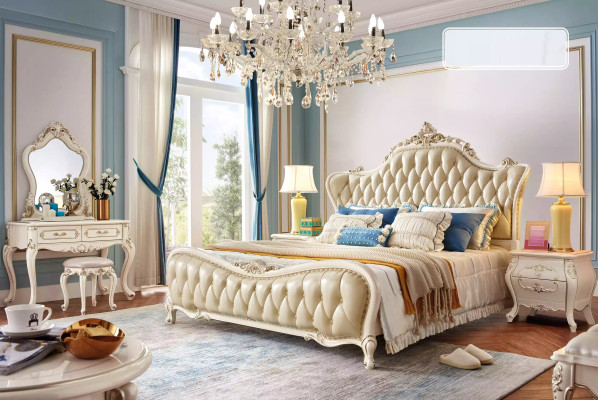 Schlafzimmer Set klassisch Bett chesterfield 2x Nachttische Massivholz 3tlg