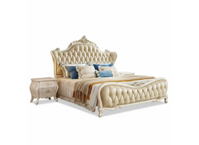 Schlafzimmer Set klassisch Bett chesterfield 2x Nachttische Massivholz 3tlg